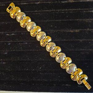 Monet Wide Link Two-Tone Gold Silver Bracelet Vintage 7 1/2"-Item #712